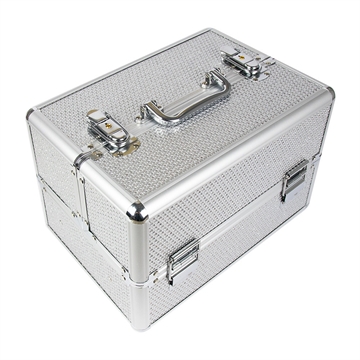 M kosmetisk kuffert i sølv med rhinsten til neglelakker og udstyr